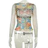 Autumn 2025 New Women's Clothing Vintage Quality-Renovined Print Mesh T-Shirt