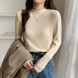Knitted Semi-High Collar Bottomed Shirt In Autumn And Winter, The New Elastic Soft Waxy Pro-Skin Polished Coat-Outfit