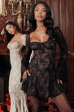 Long Sleeve Lace Square Neck Mini Dress-Outfit