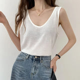 U-Collar Clavicle Loose Vest Women Wear Sleeveless T-Shirt In Summer 2023-Outfit