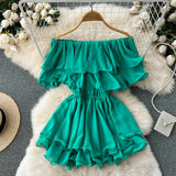 2022 Sexy ruffles Summer off shoulder short dress spaghetti strap Party elastic waist dress Women casual beach a-line