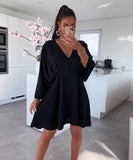 Early Autumn New V-Collar Dress Ins Casual Home Loose Multicolor Dress For Women-Outfit