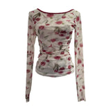 Print Repair Body Clothes Bump Color Mesh Strapd To The Big Bare Back Long-Sleeved Bottom Shirt T-Shirt