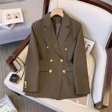 Toloer Suit Female 2024 Spring And Autumn New Khaki Loose Show Thin Suit Jacket Casual Wide-Leg Pants Two-Piece Set-Outfit