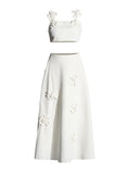 Toloer Retro Wind 2024 Summer New Sling With Three-Dimensional Flower Splicing Sling With High Waist In The Long Half Skirt Suit Female-Outfit