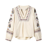 Spring And Summer New French V-Neck Heavy Industry Embroidery Shirt Embroidered Long