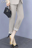 Women Single Botton Work Blazer Suits Slim Loose Casual Pants Blazers Jackets With Trouser Two Pieces