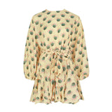 Hit Color Print Dresses Women Long Sleeve O Neck High Waist Lace Up Female Dress Spring Casual Fashion