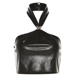 Toloer Summer New Women's Fashion Sexy Hanging Neck Back Closed Waist Slim Crop Small Vest-Outfit