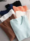 2022 basic v-neck solid autumn winter Sweater Pullover Women Female Knitted sweater slim long sleeve badycon sweater