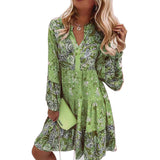 Floral Stitching Swing Printing Short Cropped Sleeves Layered Mini
