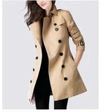 Trench Women Coat Turn Down Collar Full Sleeve Solid Slim Fit Jackets Double Breasted Mid Length Coats Splice Autumn-Outfit