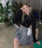 Toloer Tie Long Sleeve T-Shirt Female Spring Fall 2024 New Design Sense Short Top Ins Tide Crop Bottom Shirt-Outfit
