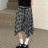 Toloer Style Grain Contrast Color Irregular Girl Skirt Retro Low Waist Versatile Show Thin Casual Long Skirt-Outfit