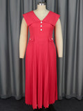 Spring And Summer Temperament V-Neck Dress Country Wind White Red Folded Dress Elegant