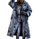 Autumn Winter Women Buttons Jacket Coat Fashion Vintage Print Turn-Down Collar Women Long Sleeve Jacket Outerwear