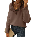 And Autumn 2025 New Women's Knitted Top Casual Long-Sleeved Button-Lace Cloth Cloth