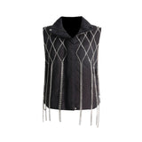 Toloer 2024 Niche Loose Vest Diamond Chain Trim Clip Cotton Sleeveless Jacket-Outfit