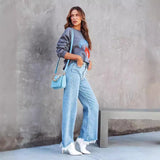 Summer New Washing Water High-Waisted Cowboy Fashion Casual Trousers Female