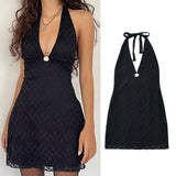 Summer Three-Dimensional Flower Decoration Hanging Neck Lace-Wre-Necked Lace-Up Hip Babes Short