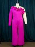 Single Shoulder Collar Wood-Eared Jumpsuit Commuting Wind High Waist Casual Tights