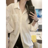 Linen Sun Protection Shirts Women Summer Loose Thin Long Sleeve Lapel Tops Korean Streetwear All-Match Buttons Blouse-Outfit
