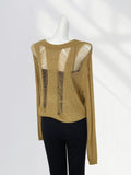 Toloer And After Two Wear Sand Dune Waste Wind Top Hole Long Sleeve T-Shirt Hollow See-Through Blouse Rope Tie Tie