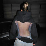 Autumn And Winter New Women's Fashion Pure Color Bare Back Hollow Net Hoodie