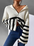 2025 New Striped Collar Knitting Knitting Sweater Outside The