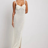 Summer New Holiday Style Knitted Dress Women's Sling Skirt Side Open-Back Hollow Pattern Knitted