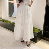 Toloer Chic Niche Temperament V Neck Hollow Lace Embroidered Jacket Women High Waist Pressure Pleated Skirt Two Sets Of Women-Outfit