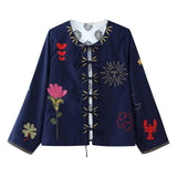 Toloer 2024 New Women's Fashion Casual Versatile Lace-Up Embroidered Long Sleeve Coat-Outfit