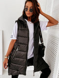 Sleeveless Puffer Jacket Women Hooded Cotton Padded Waistcoat Casual Streetwear Zipper Pocket Jacket Fashion Long Quilted