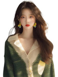 Toloer Year's Popular Beautiful Little Shirt Small Man Fashionable Loose Thin Green V Collar Knit Long Sleeve Open Shirt