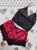 Toloer Hot Selling Lace Pajamas Two-Piece Lace Sling Perspective V-Neck Pajamas Set-Outfit