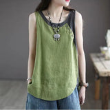 And Linen Vest Women's Large Size 2022 Summer Fashion Design Color Matching Loose Casual Retro Sleeveless Pullover