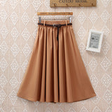 Toloer New College Wind Small Fresh Literary A Word Skirt Versatile Long Skirt Female Send Belt-Outfit