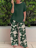 Summer New Large-Size Women's Two-Set Printed Short-Sleeved