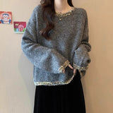 Toloer Velvet] Fashion Sweet Bow Soft-Cuffed Cardigan Women's Autumn And Winter New Loose Temperament