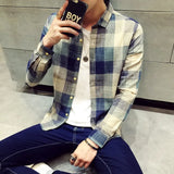 And Autumn Plaid Long-Sleeved Shirt Men's Korean Version Of Slimming Casual Shirt Young Men's Shirt Fashion Men's Wear-Outfit