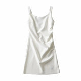 New Pleated Vest Dress Summer Women's Solid Color Square Collar Sleeveless Hip Skirt-Outfit