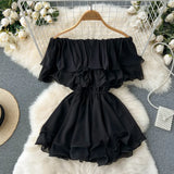 2022 Sexy ruffles Summer off shoulder short dress spaghetti strap Party elastic waist dress Women casual beach a-line