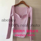 new spring sexy stylish sqaure collar full sleeves knitting pullover sexy slim T-shirt female top