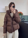 Genuine Senior Sense Hooded White Duck Down Down Jacket Short Jacket Female Winter Hot Style Casual Fashion Puff Bread Clothes-Outfit