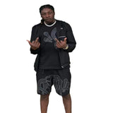 Aesthetics Male Gothic 2-Piece Hip-Hop Alphabet Print 0-Collar T-Shirt + Rope Wide Legs And Short-Outfit