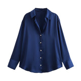Homemade New Women's Fashion 20 Color Silk-Sense Tidling Shirt