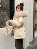 2022 Korea Fashion Cotton Padded Jacket Parka Big Fur Collar Winter Down Jacket Women Thick Warm Parkas Female