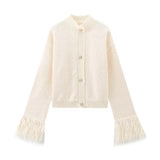 Autumn And Winter New Women's Elegant Temperament Red Feather Design Knitted Cardigan