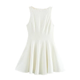 Short Dress 2025 Spring And Summer Set Wide Swing Women's Sleeveless Boat Collar Body A-Word Mini