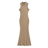 Trendy Women's Dress Is Full Of Style, Elastic, Slim, Half-High Collar, Sleeveless Vest, Long Skirt, Buttocks, Fishtail Dress-Outfit